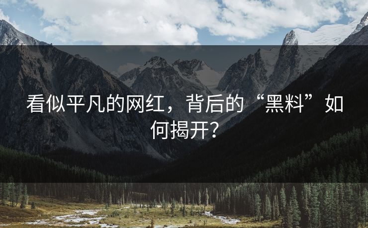 看似平凡的网红，背后的“黑料”如何揭开？